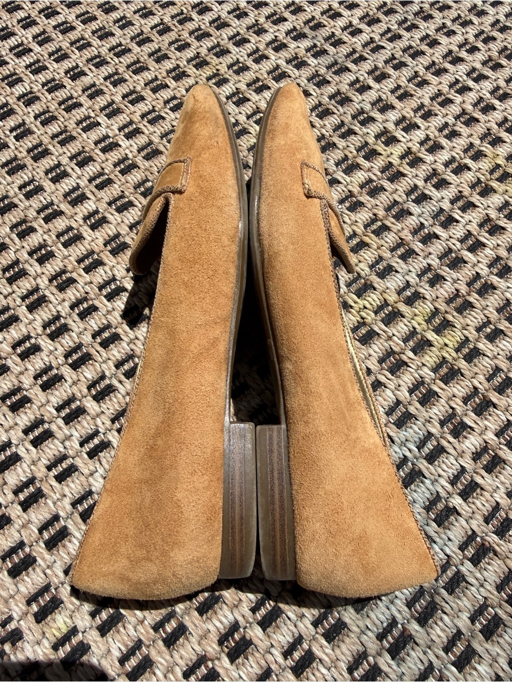 Anne Klein tan Camel Suede Slip-On Loafers with gold crest luxury - Picture 8 of 11